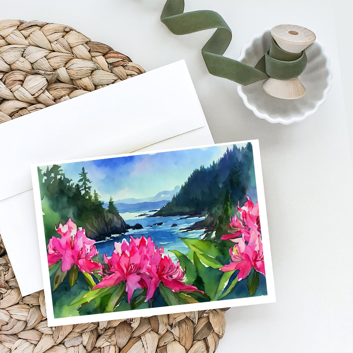 Washington Coast Rhododendrons in Watercolor Greeting Cards Pack of 8