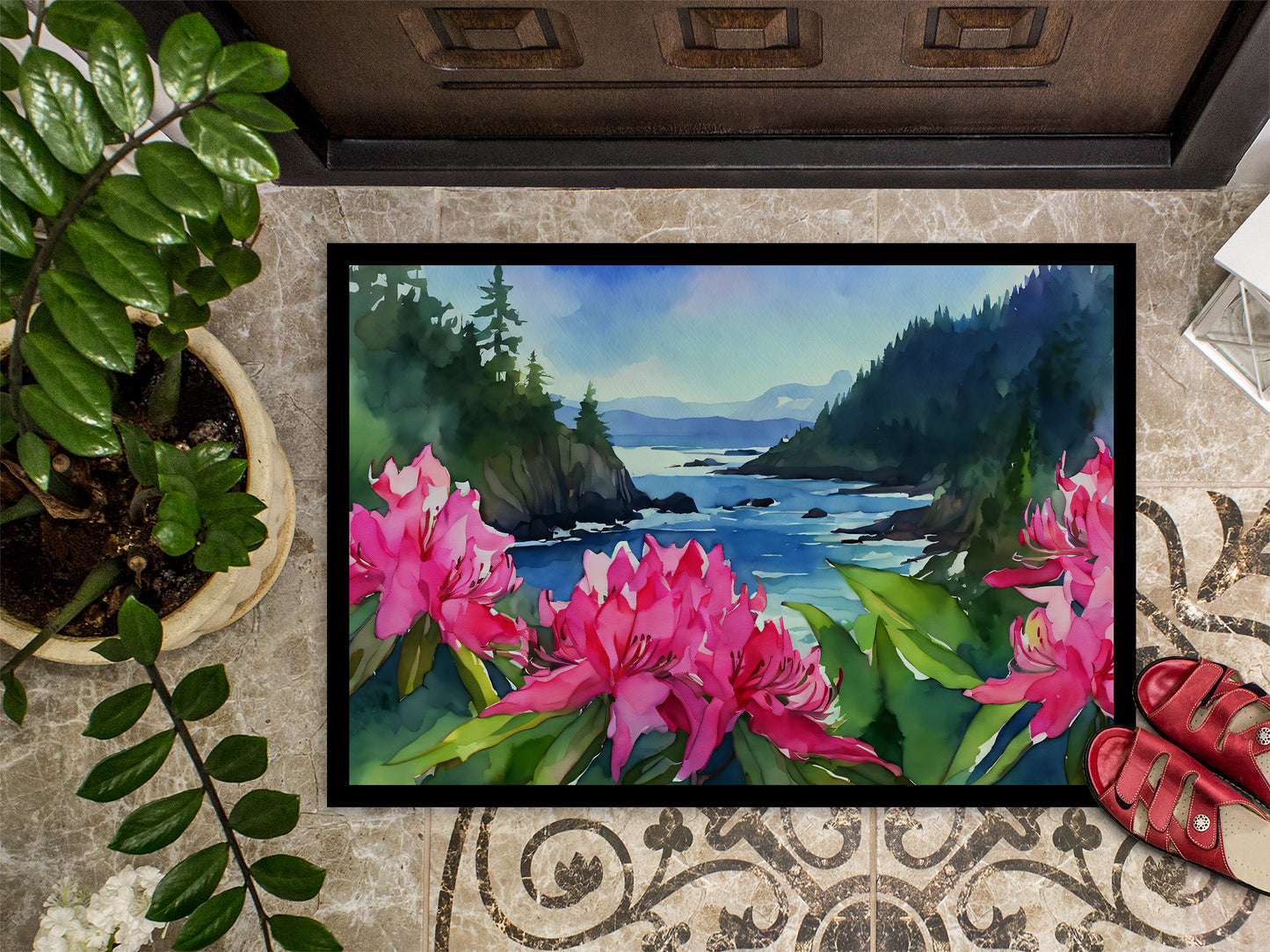 Washington Coast Rhododendrons in Watercolor Doormat