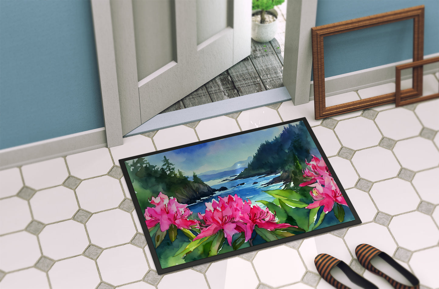 Washington Coast Rhododendrons in Watercolor Doormat