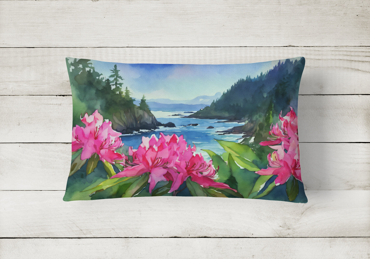 Washington Coast Rhododendrons in Watercolor Throw Pillow