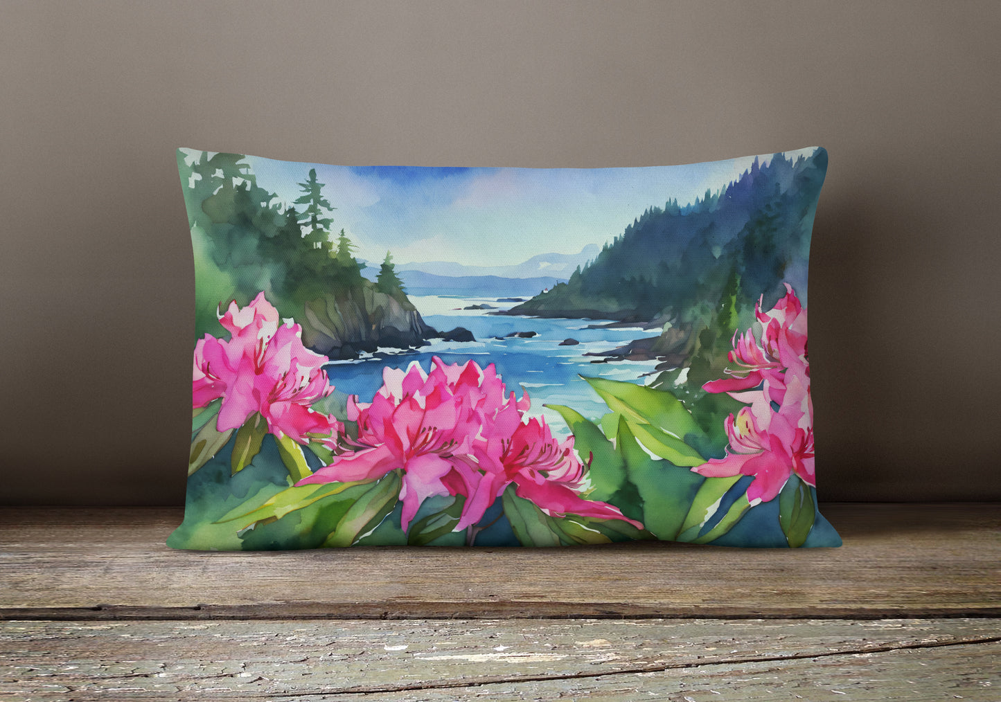 Washington Coast Rhododendrons in Watercolor Throw Pillow