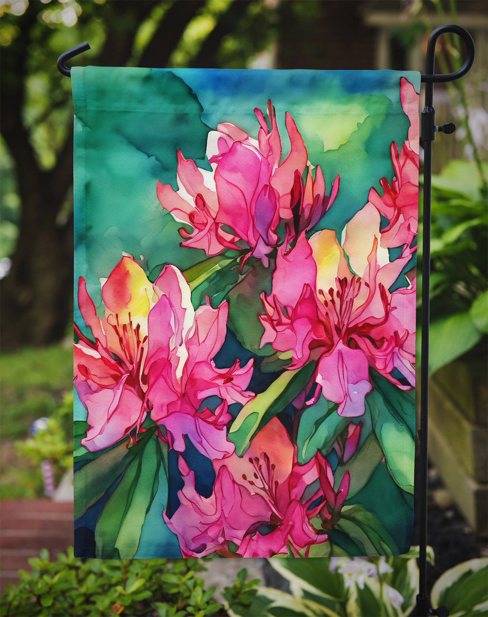 West Virginia Rhododendrons in Watercolor Garden Flag