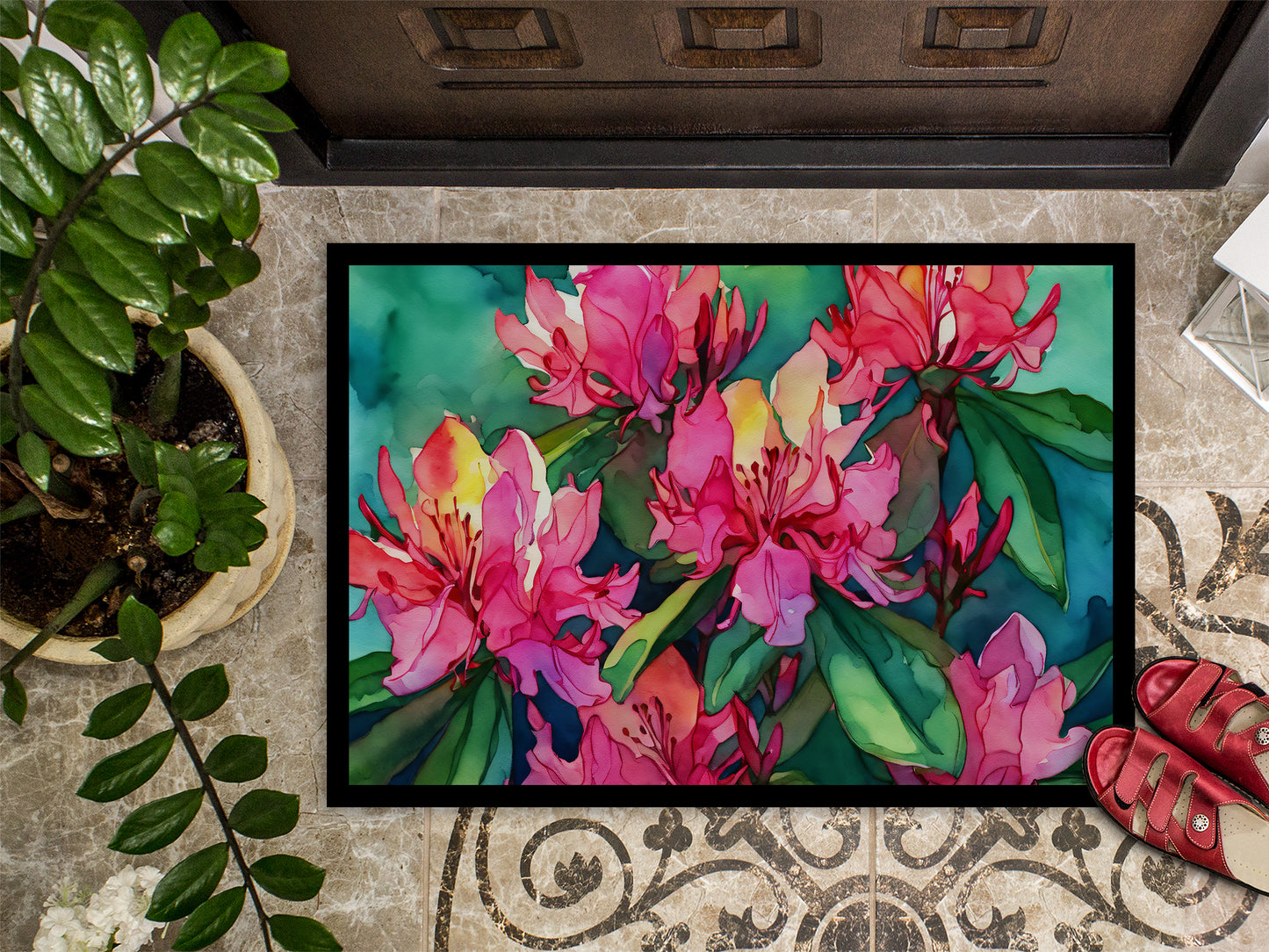 West Virginia Rhododendrons in Watercolor Doormat