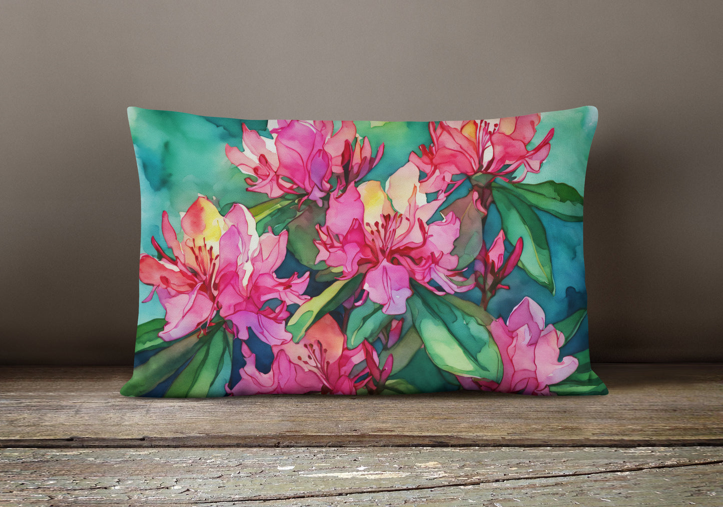 West Virginia Rhododendrons in Watercolor Throw Pillow