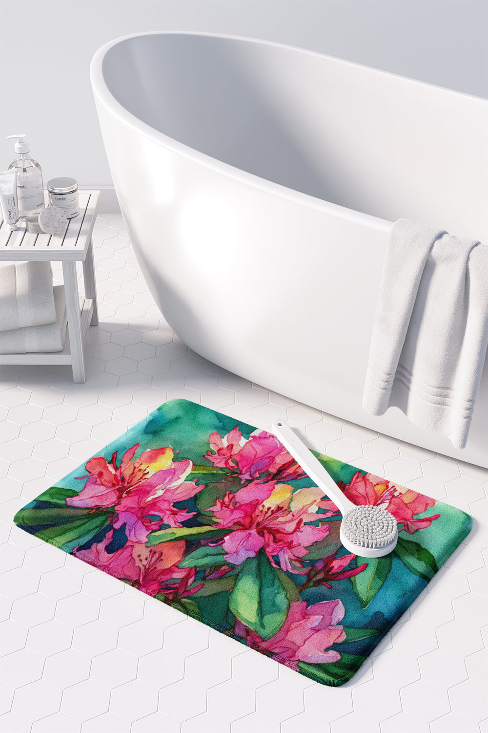 West Virginia Rhododendrons in Watercolor Memory Foam Kitchen Mat