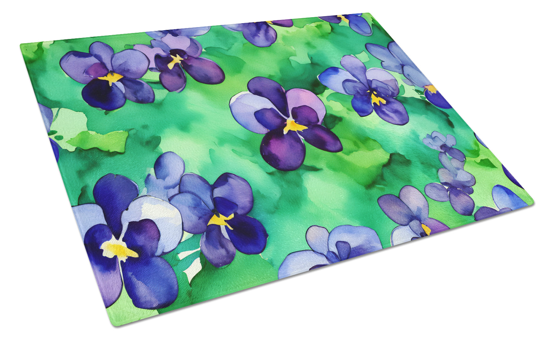 Buy this Wisconsin Wood Violets in Watercolor Glass Cutting Board