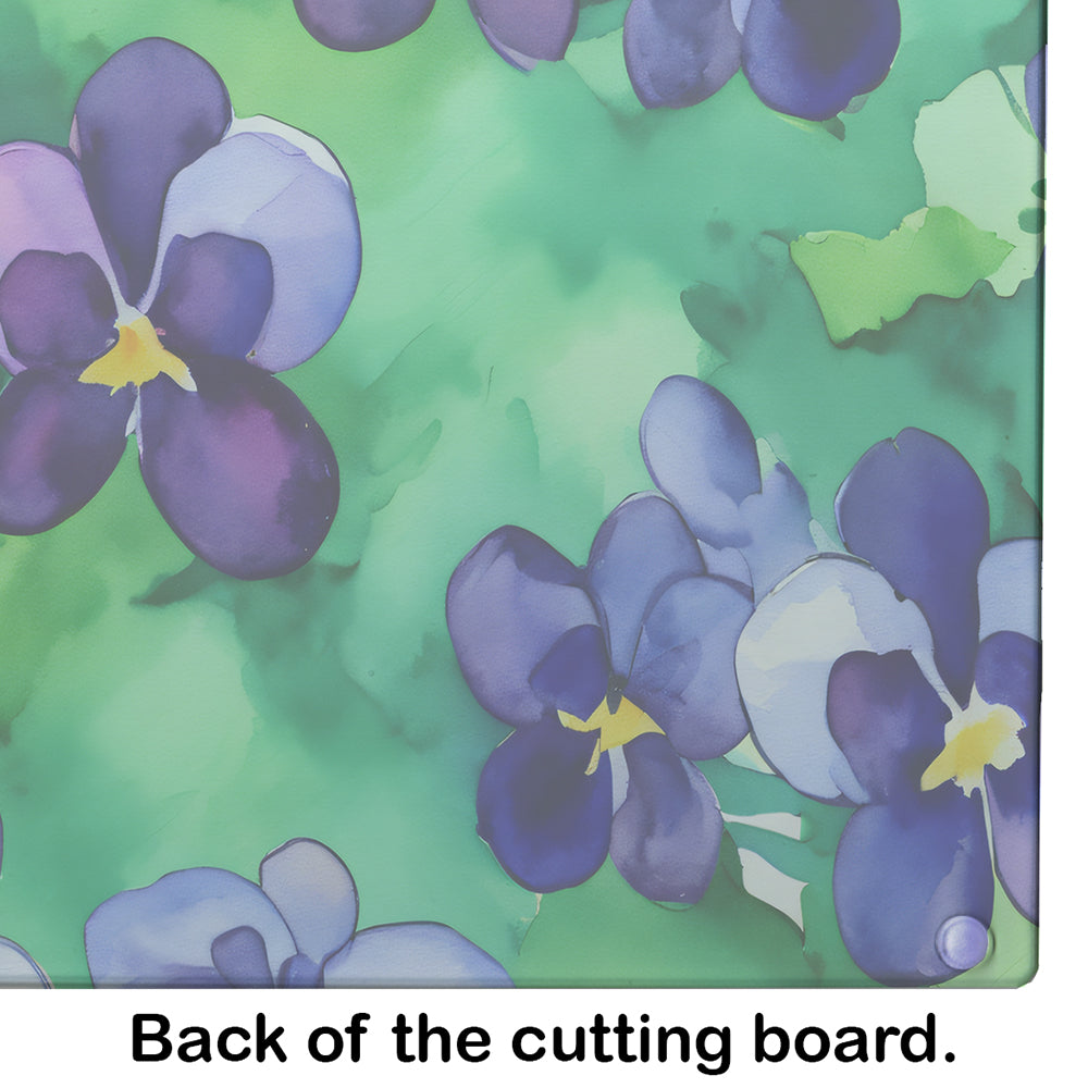 Wisconsin Wood Violets in Watercolor Glass Cutting Board