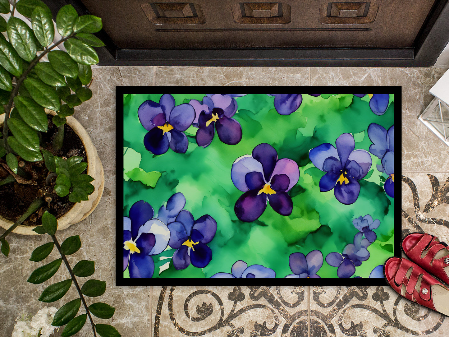 Wisconsin Wood Violets in Watercolor Doormat