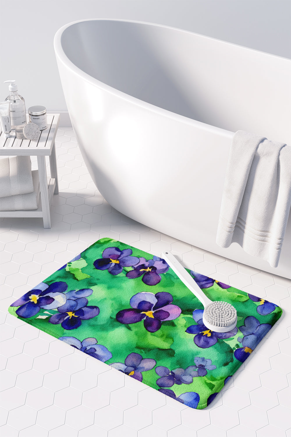 Wisconsin Wood Violets in Watercolor Memory Foam Kitchen Mat