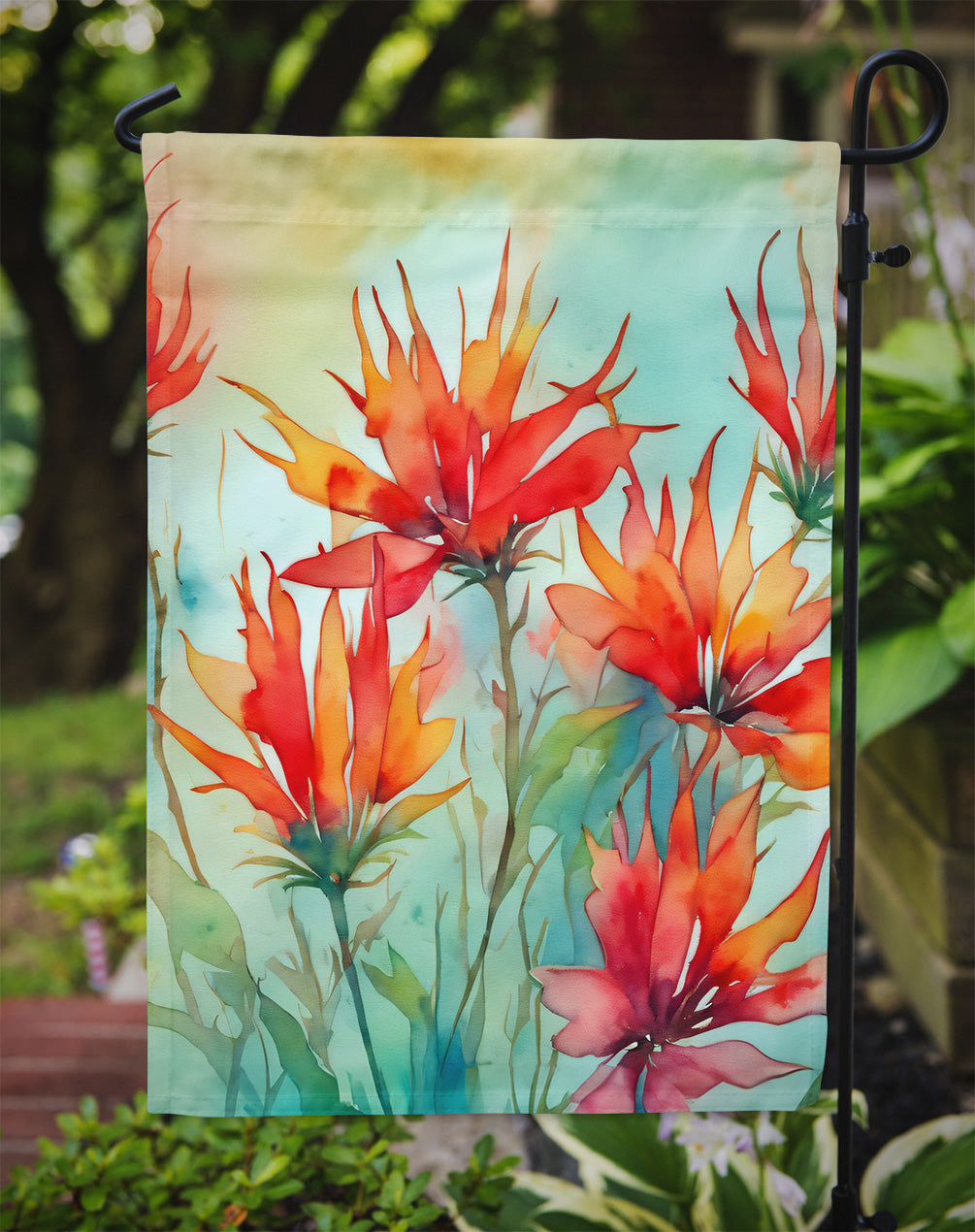 Wyoming Indian Paintbrush in Watercolor Garden Flag