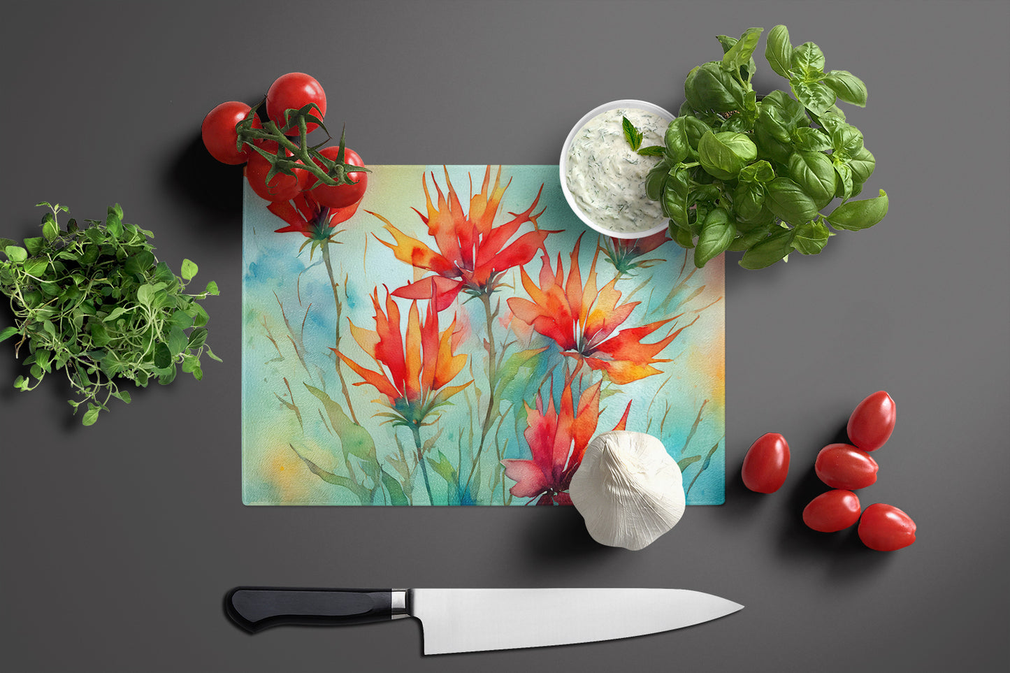 Wyoming Indian Paintbrush in Watercolor Glass Cutting Board