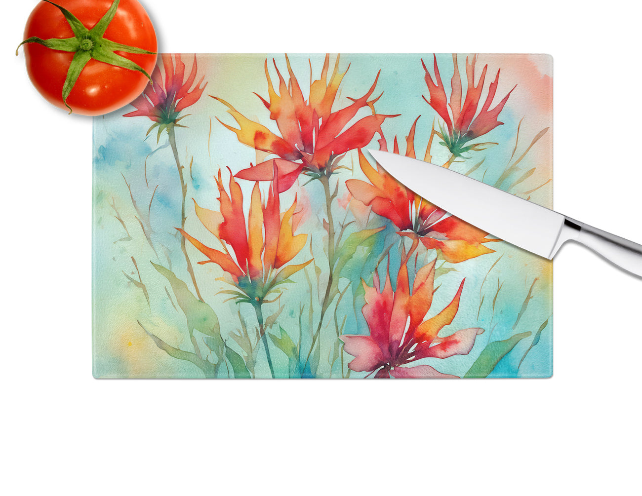 Wyoming Indian Paintbrush in Watercolor Glass Cutting Board