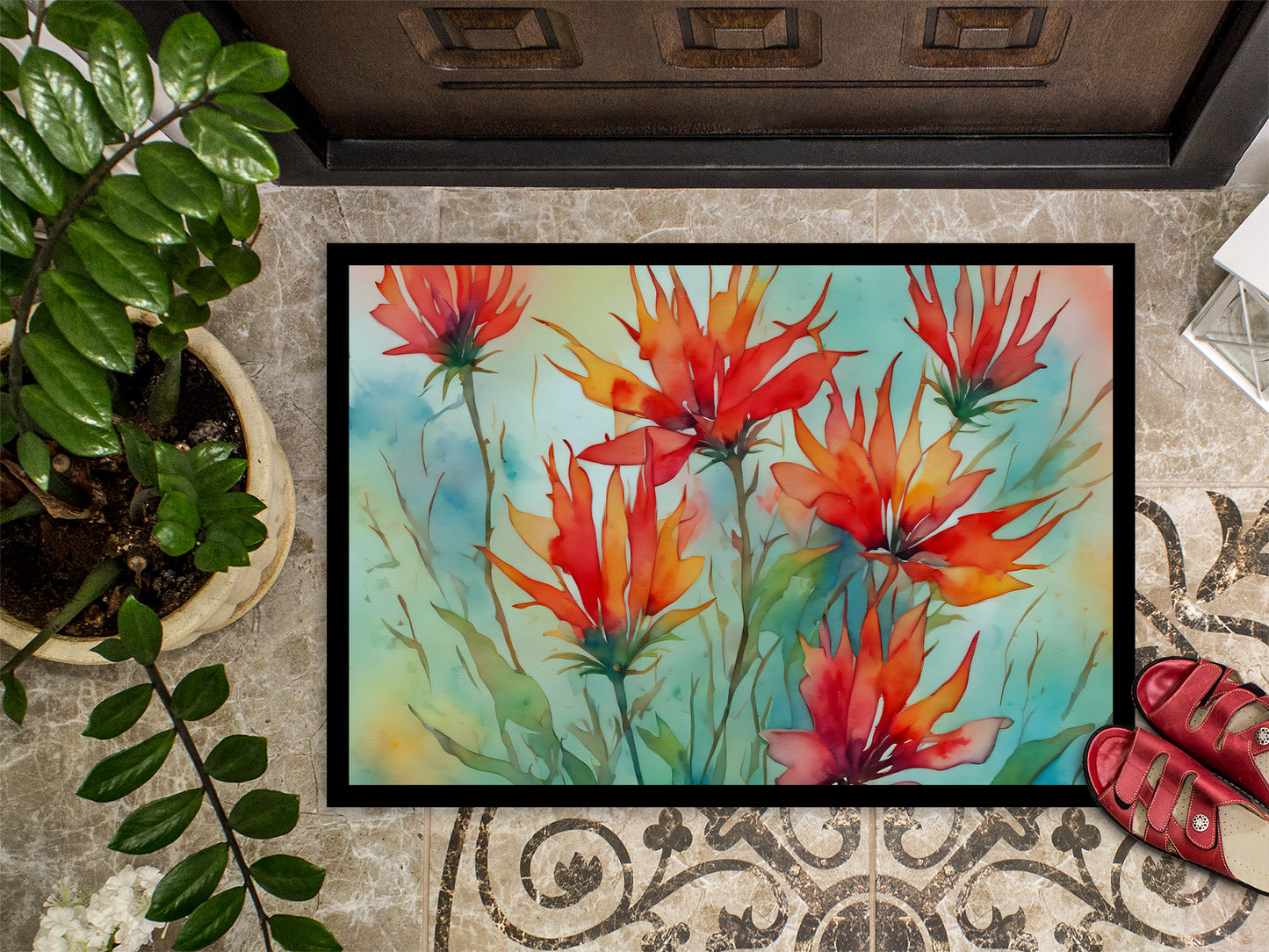 Wyoming Indian Paintbrush in Watercolor Doormat