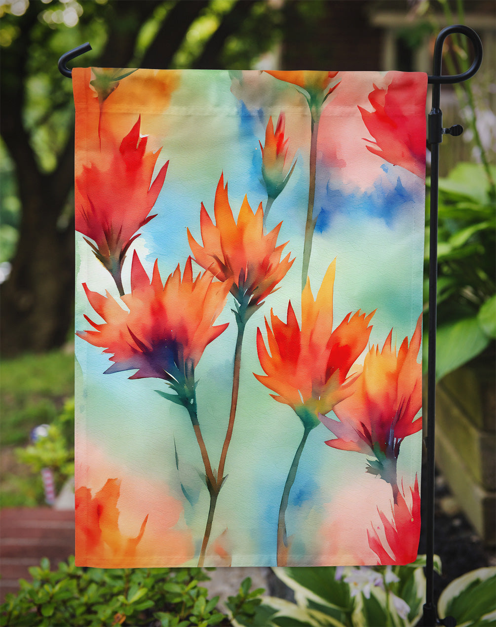 Wyoming Indian Paintbrush in Watercolor Garden Flag