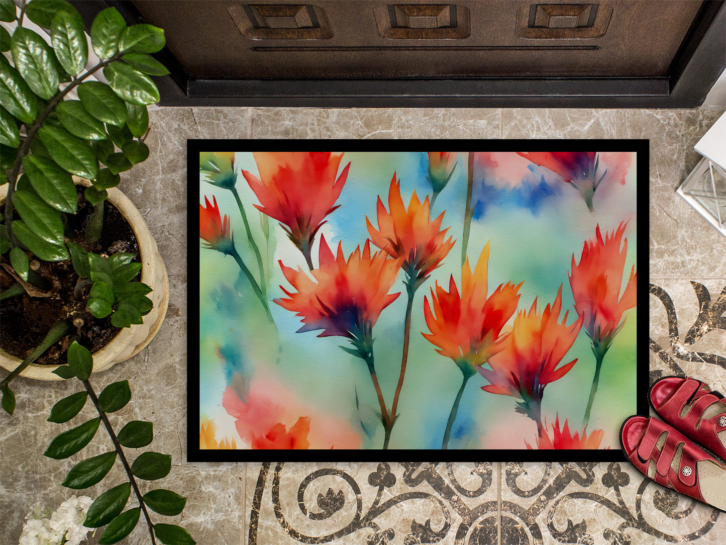 Wyoming Indian Paintbrush in Watercolor Doormat