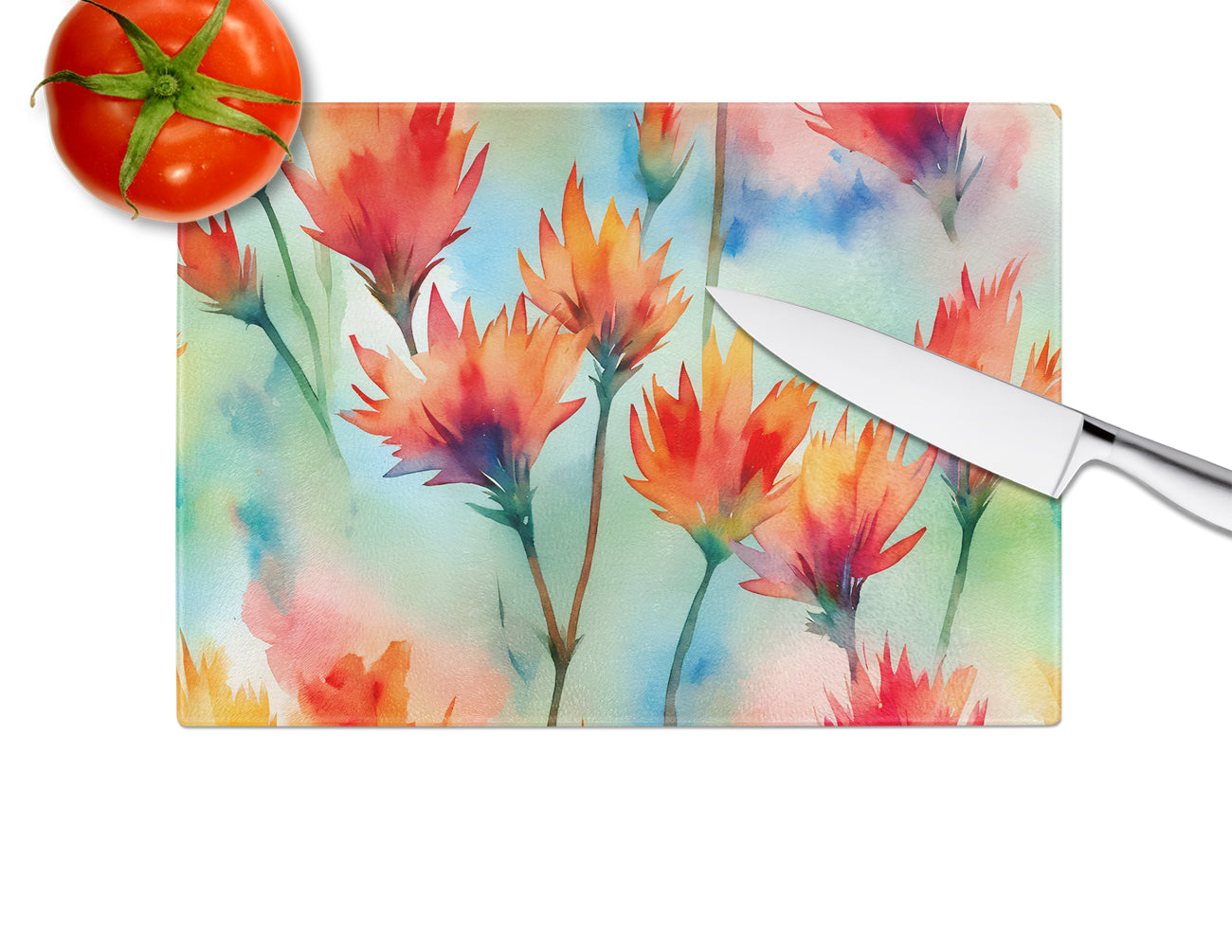 Wyoming Indian Paintbrush in Watercolor Glass Cutting Board