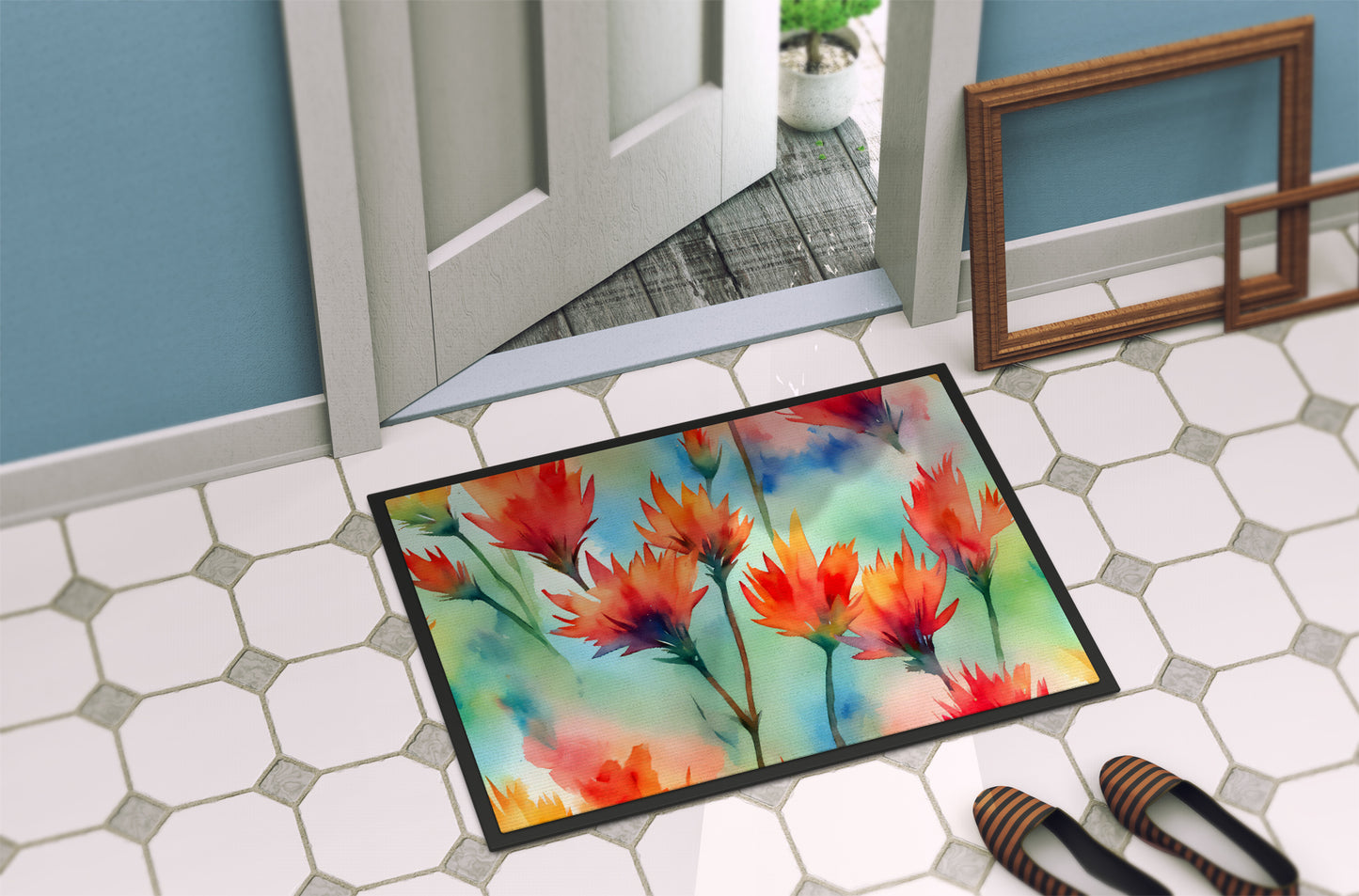 Wyoming Indian Paintbrush in Watercolor Doormat