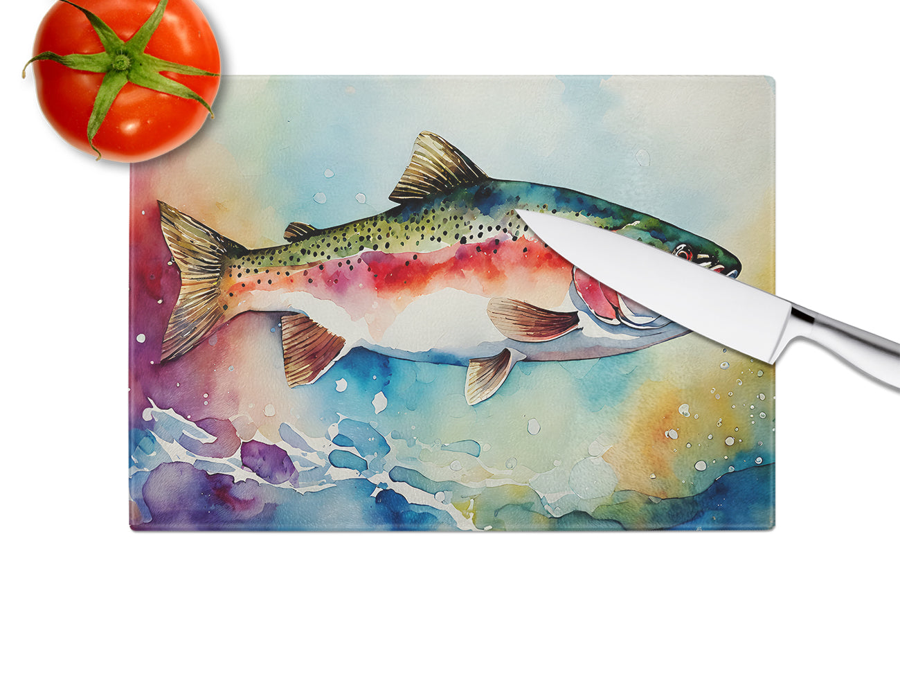 Rainbow Trout Glass Cutting Board