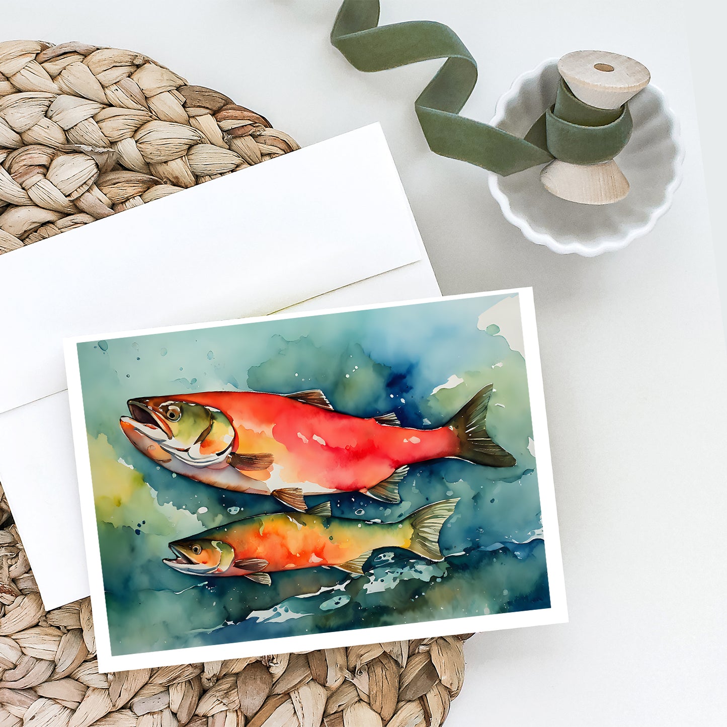 Salmon Greeting Cards Pack of 8