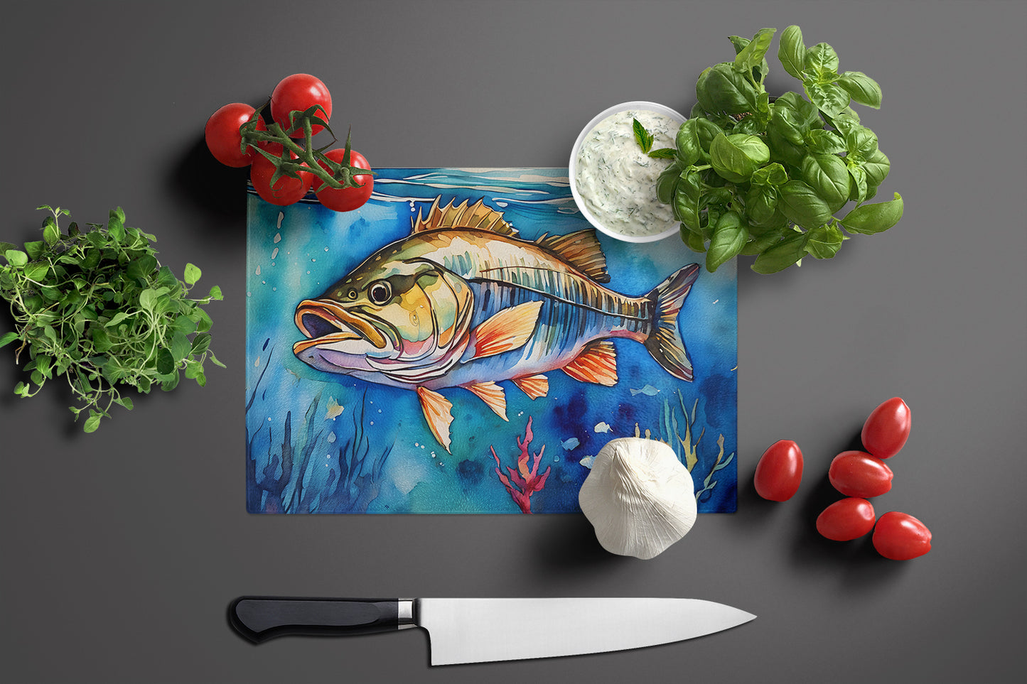 Striped Bass Glass Cutting Board