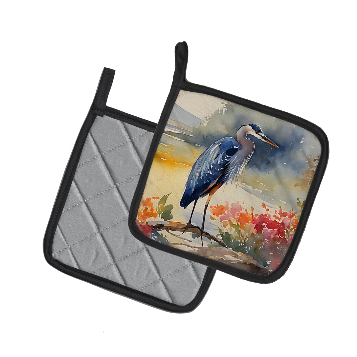 Blue Heron Pair of Pot Holders