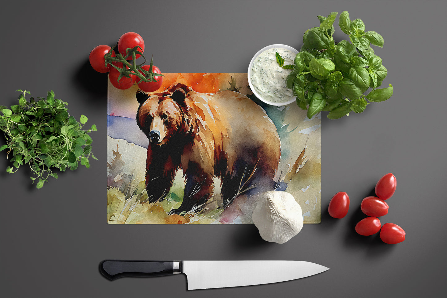 Grizzly Bear Glass Cutting Board