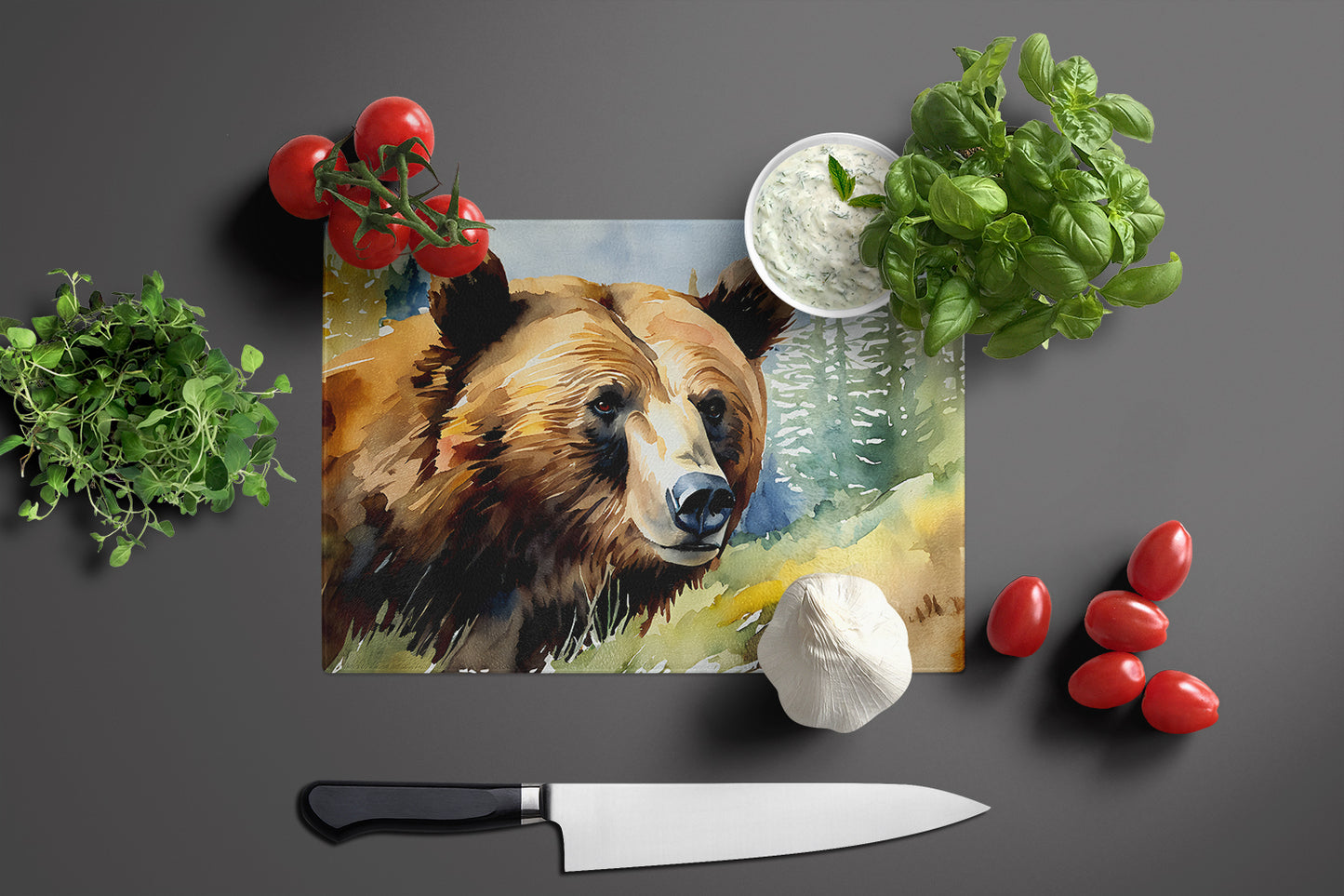 Grizzly Bear Glass Cutting Board