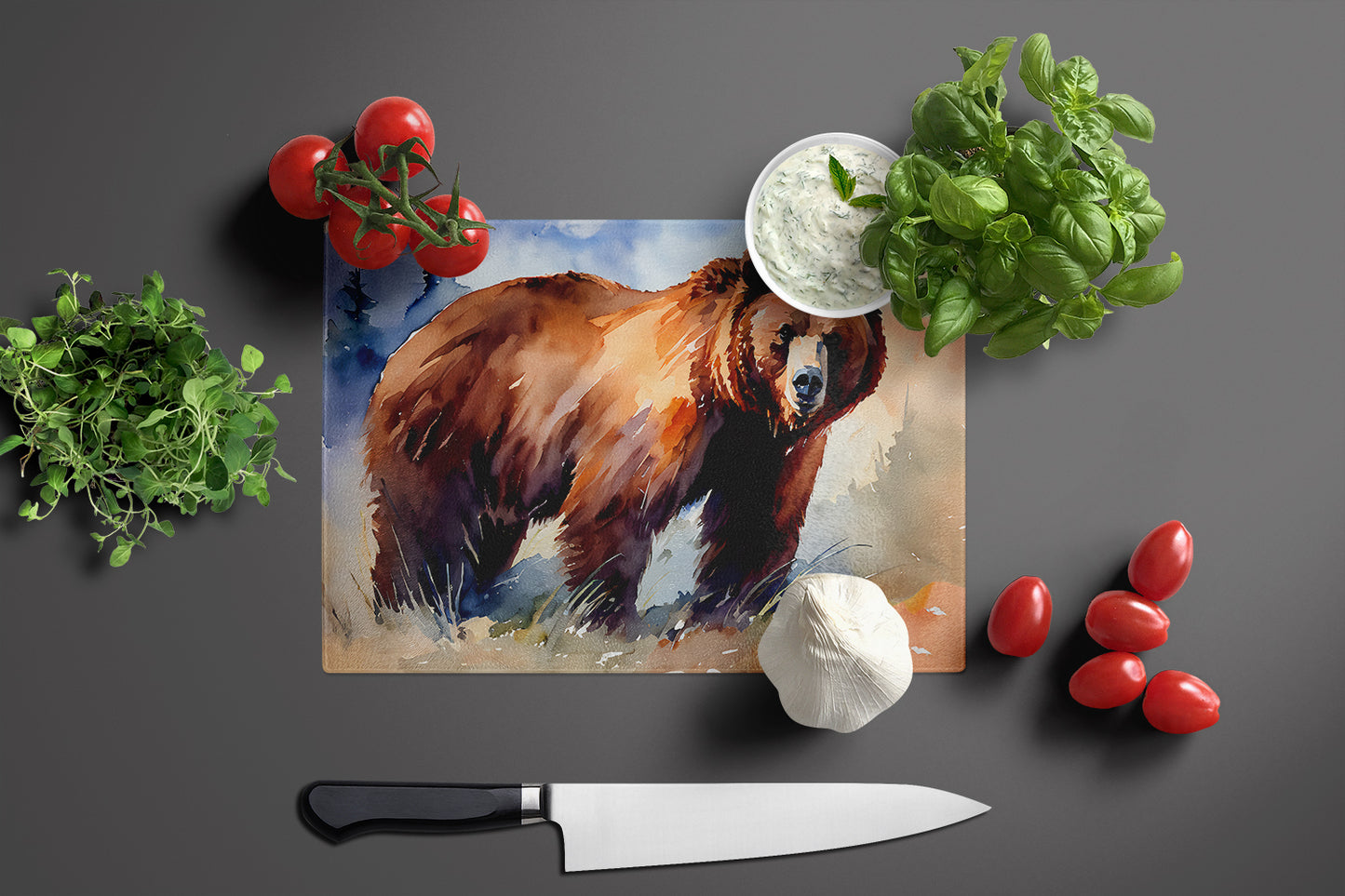 Grizzly Bear Glass Cutting Board