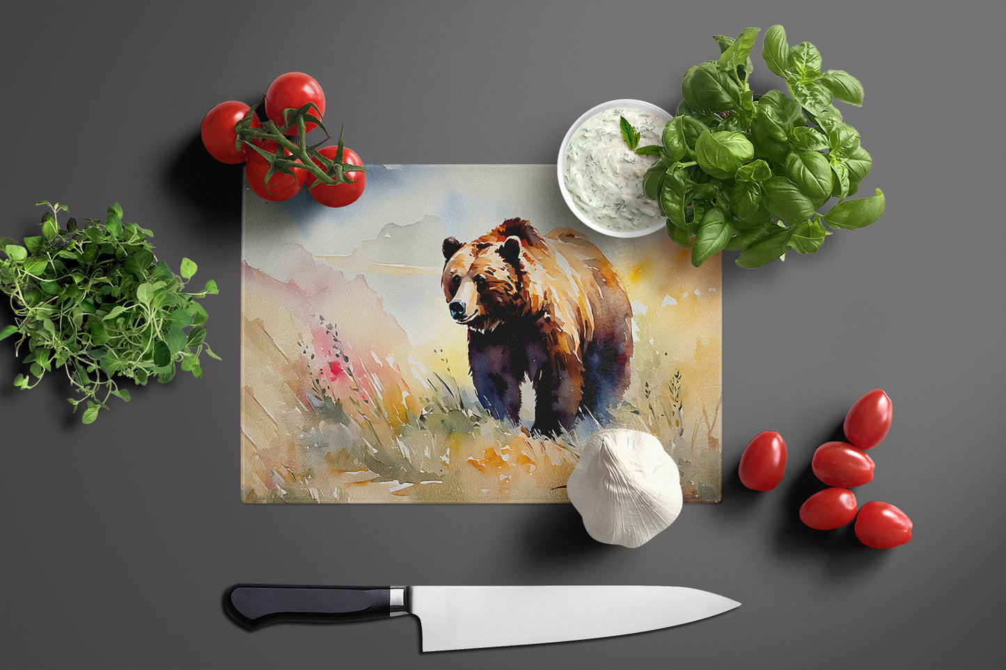 Grizzly Bear Glass Cutting Board