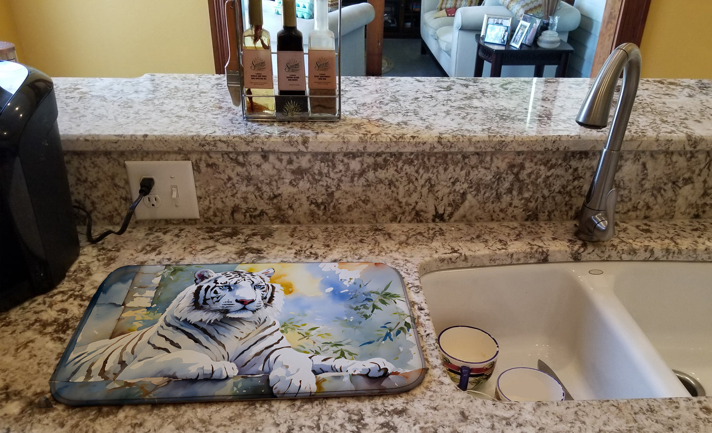 White Tiger Dish Drying Mat