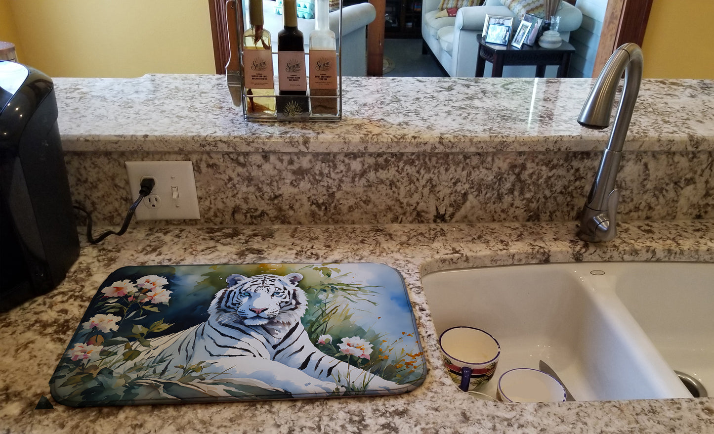 White Tiger Dish Drying Mat