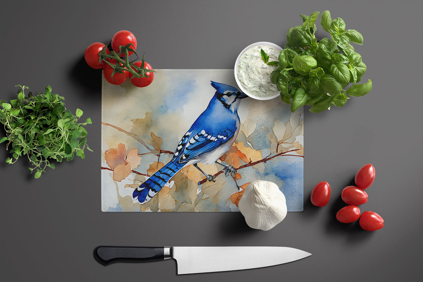 Blue Jay Glass Cutting Board