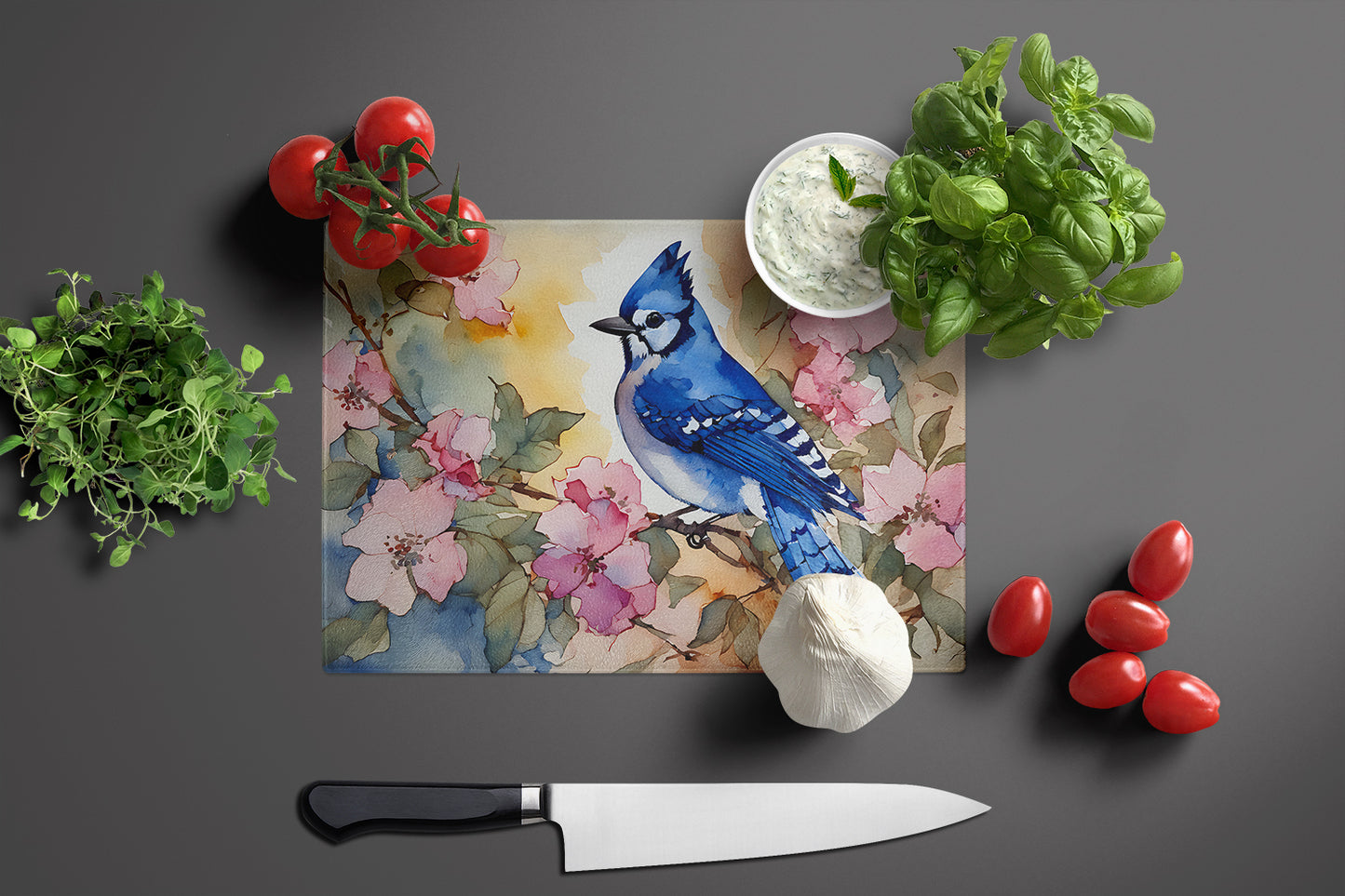 Blue Jay Glass Cutting Board