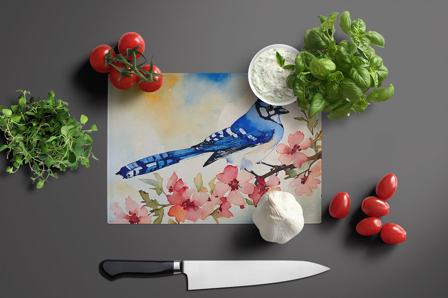 Blue Jay Glass Cutting Board