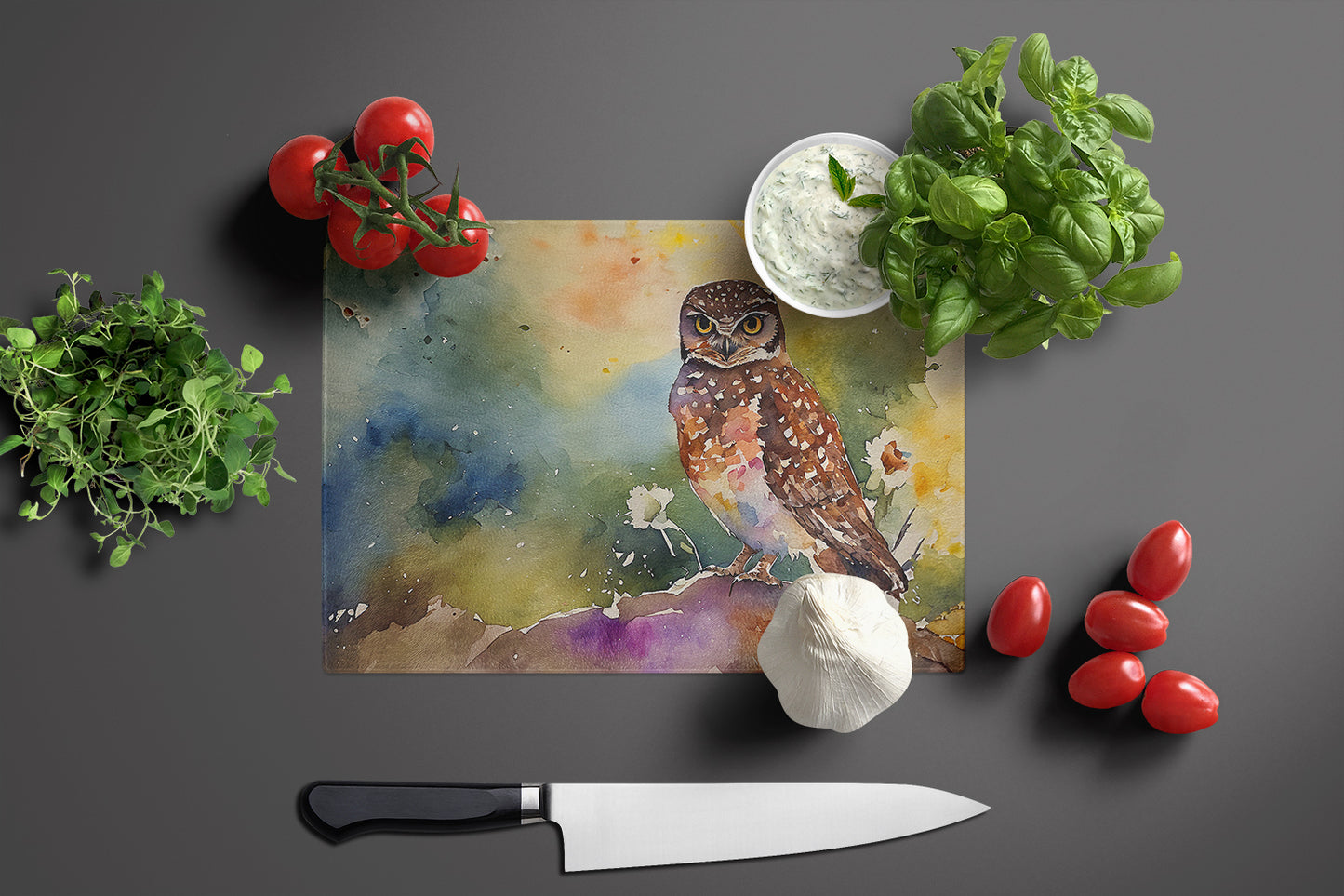 Burrowing Owl Glass Cutting Board