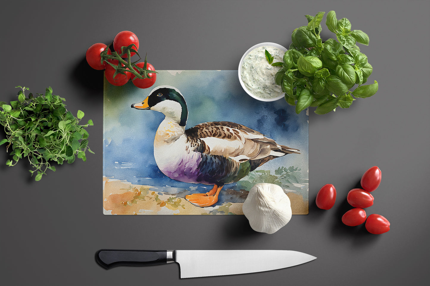 Common Eider Duck Glass Cutting Board