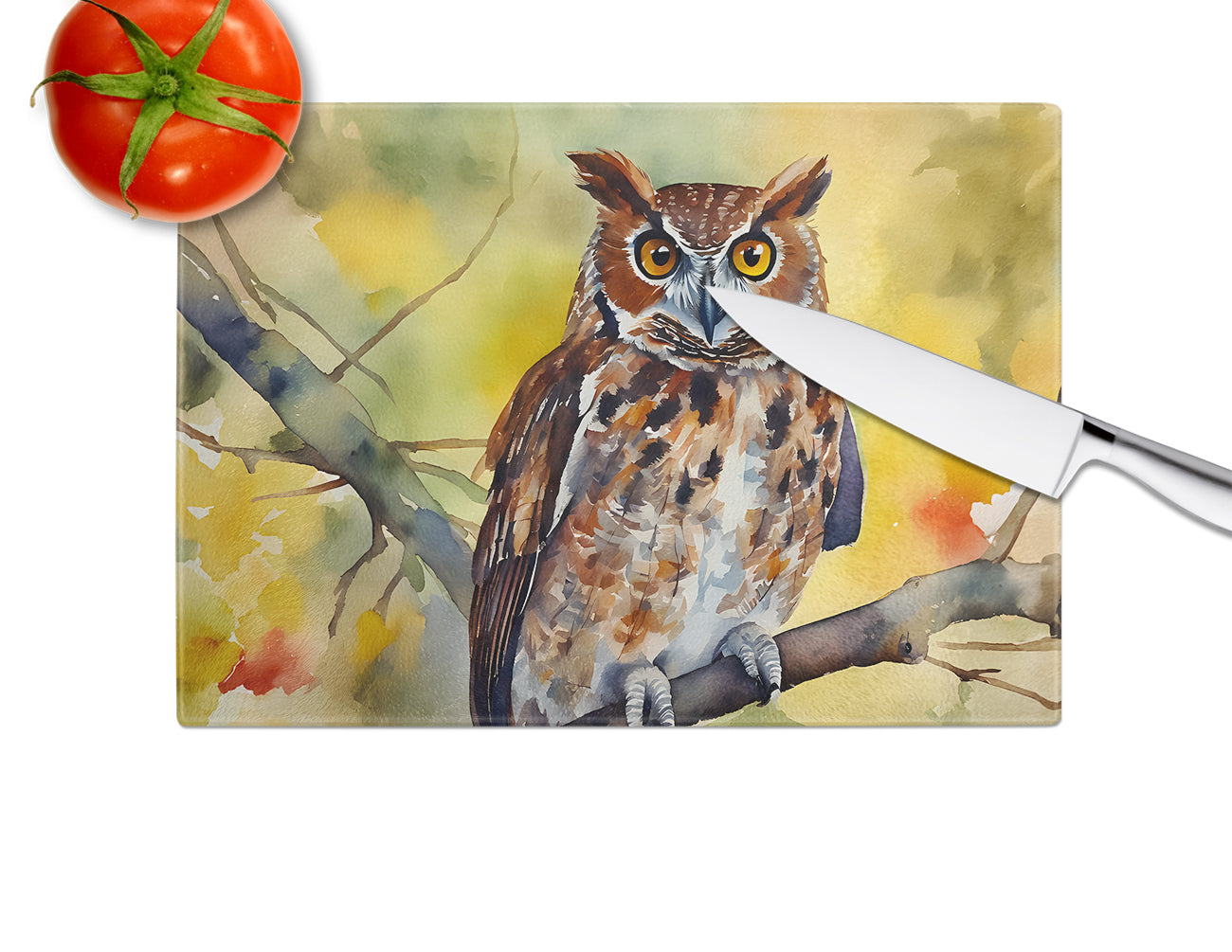 Eastern Screech Owl Glass Cutting Board