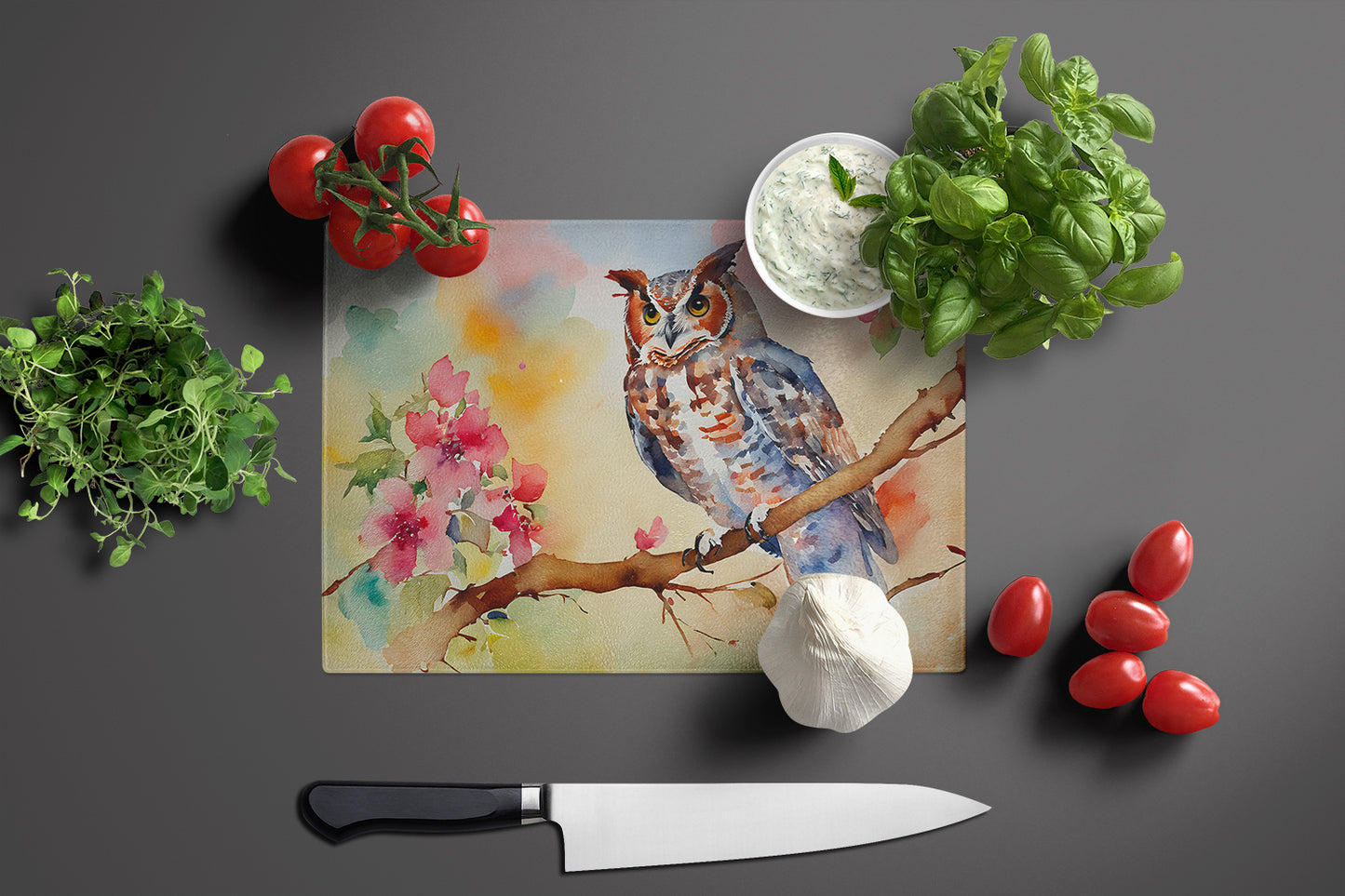 Eastern Screech Owl Glass Cutting Board