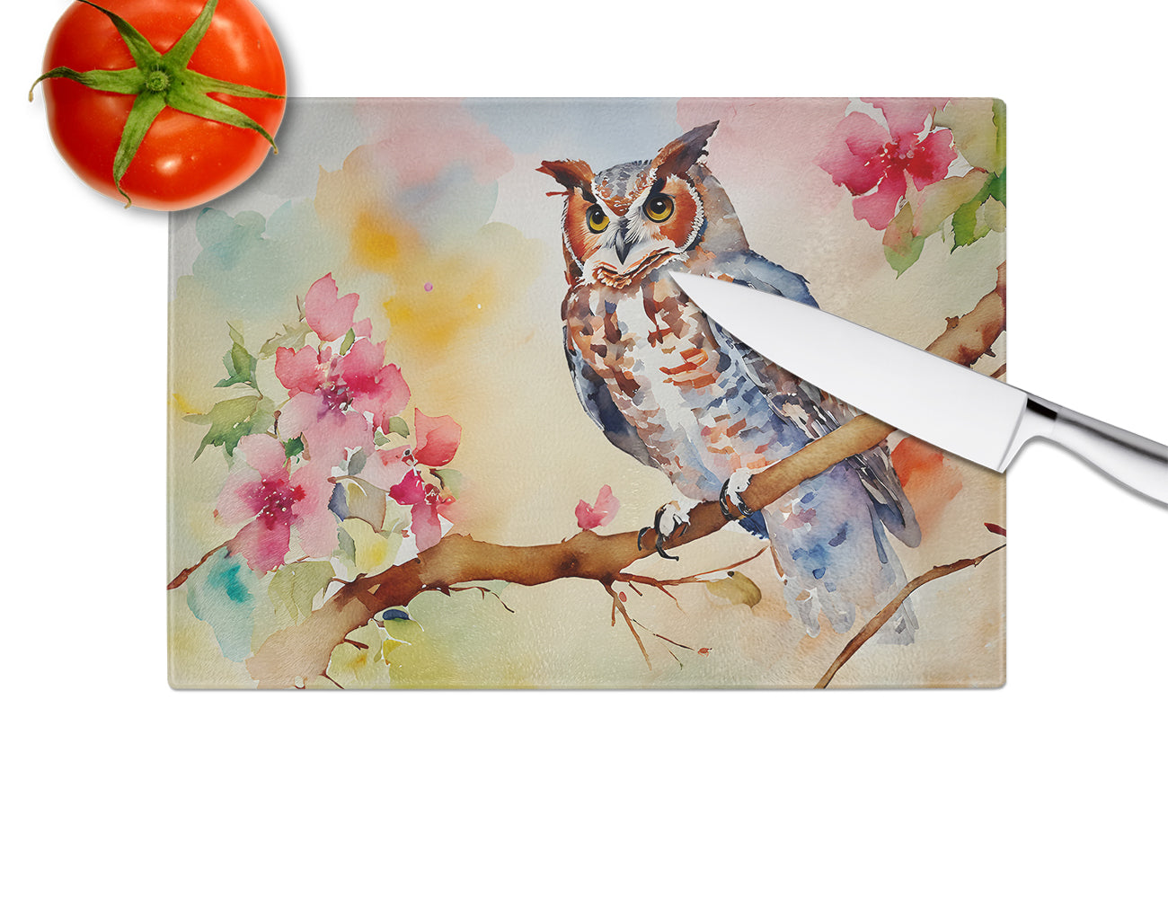 Eastern Screech Owl Glass Cutting Board