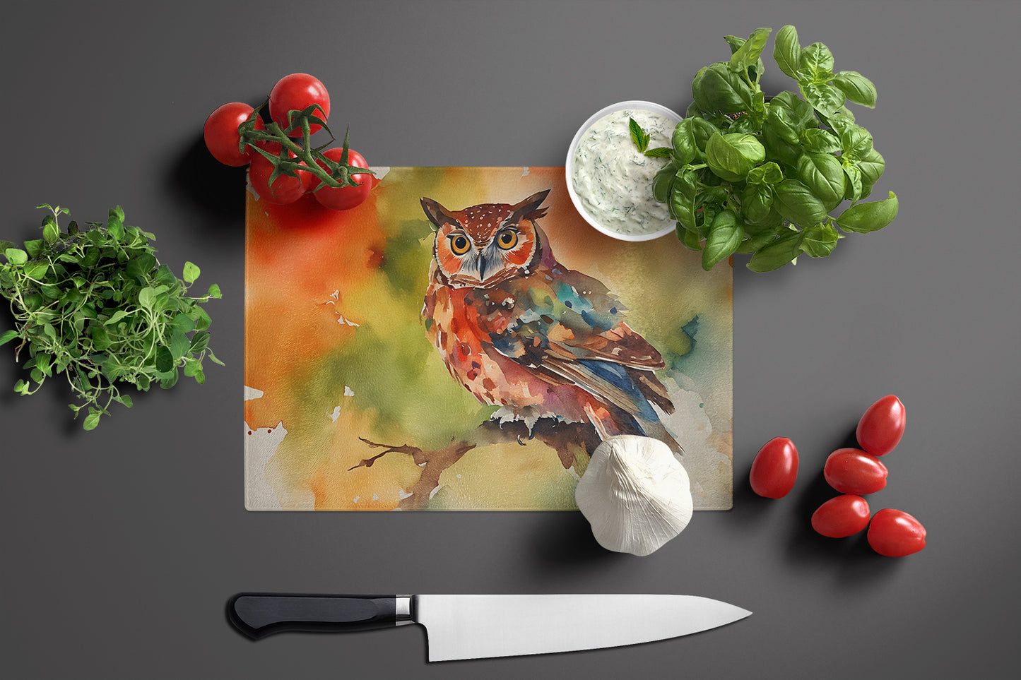 Elf Owl Glass Cutting Board