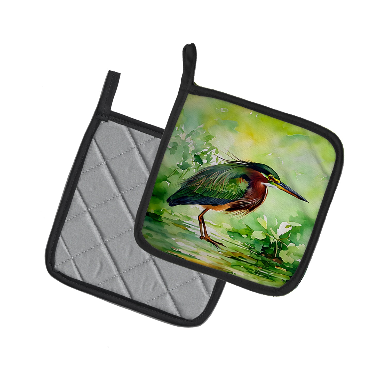 Green Heron Pair of Pot Holders