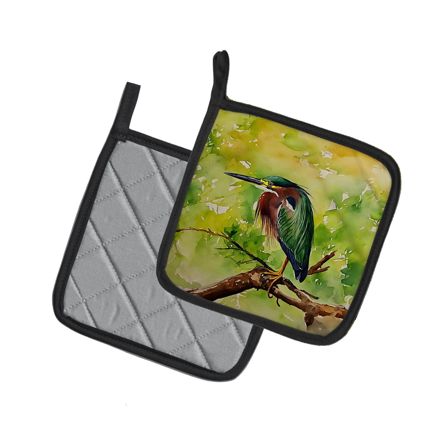 Green Heron Pair of Pot Holders