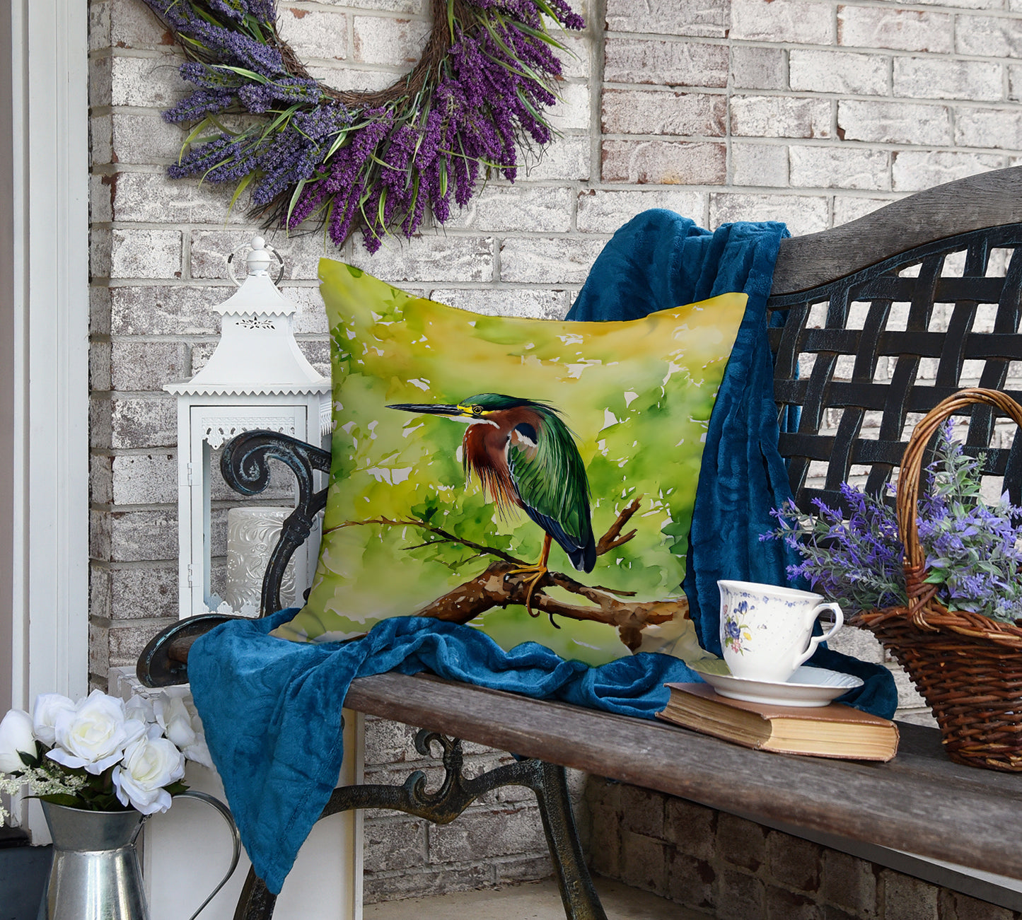 Green Heron Throw Pillow