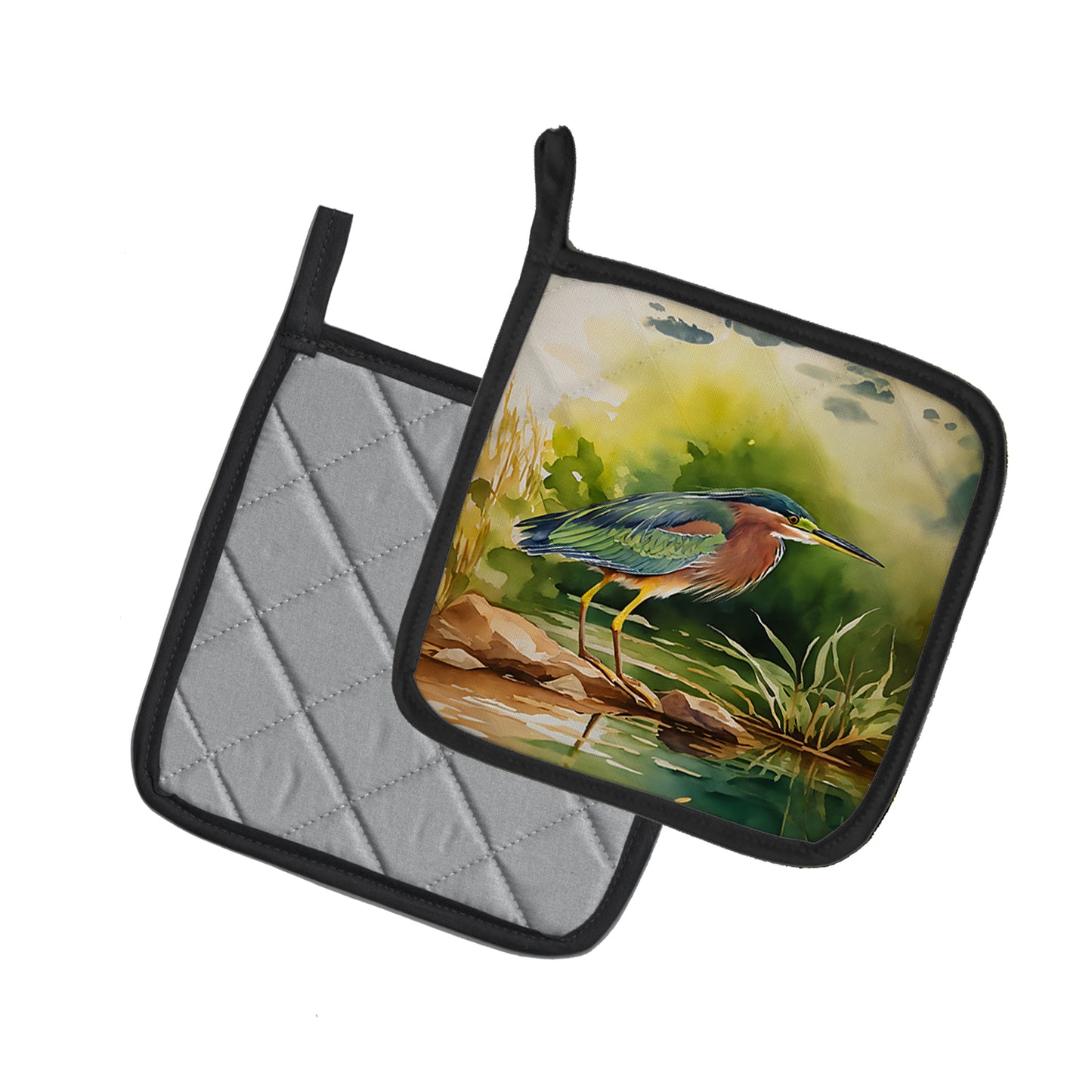 Green Heron Pair of Pot Holders