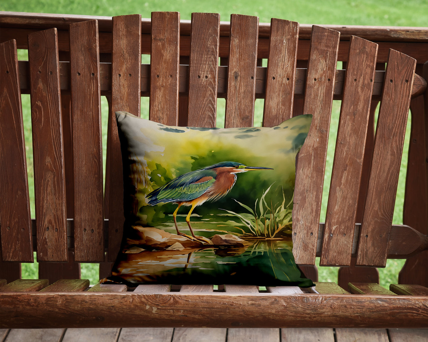 Green Heron Throw Pillow