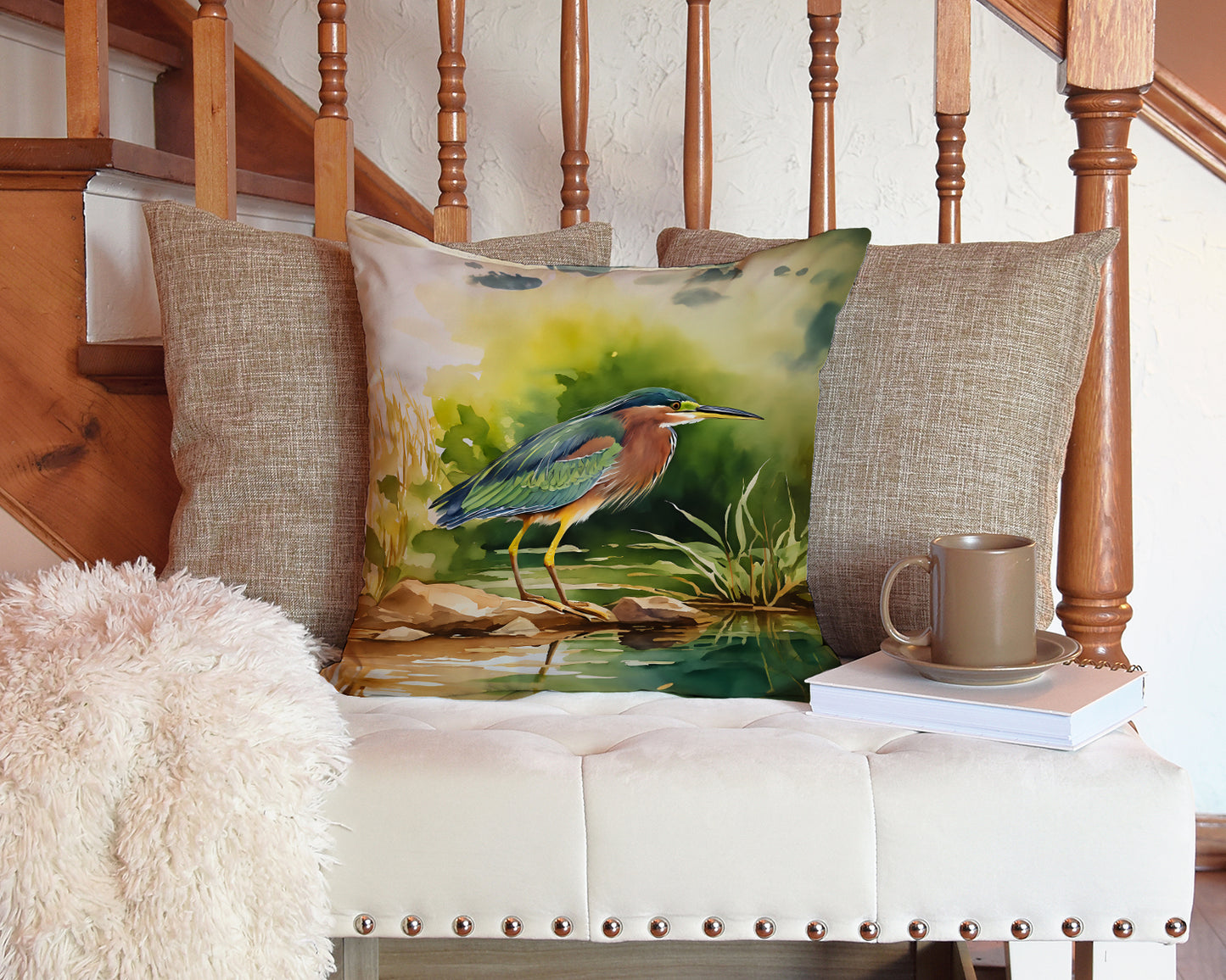 Green Heron Throw Pillow