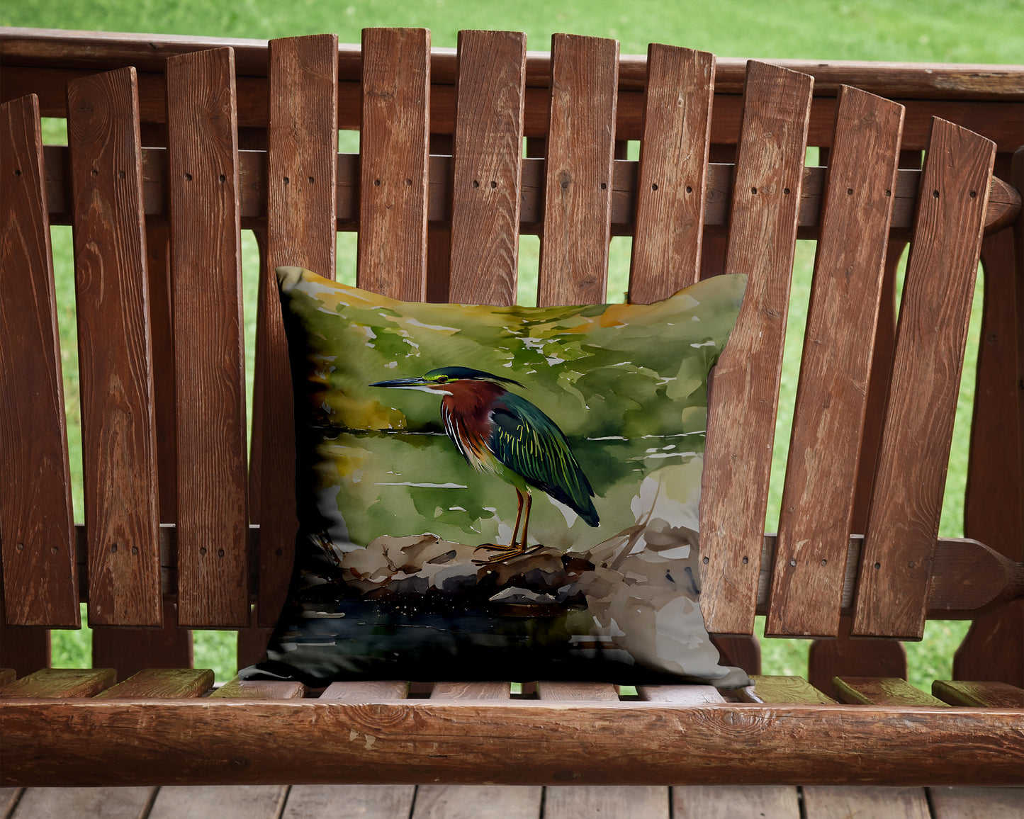 Green Heron Throw Pillow