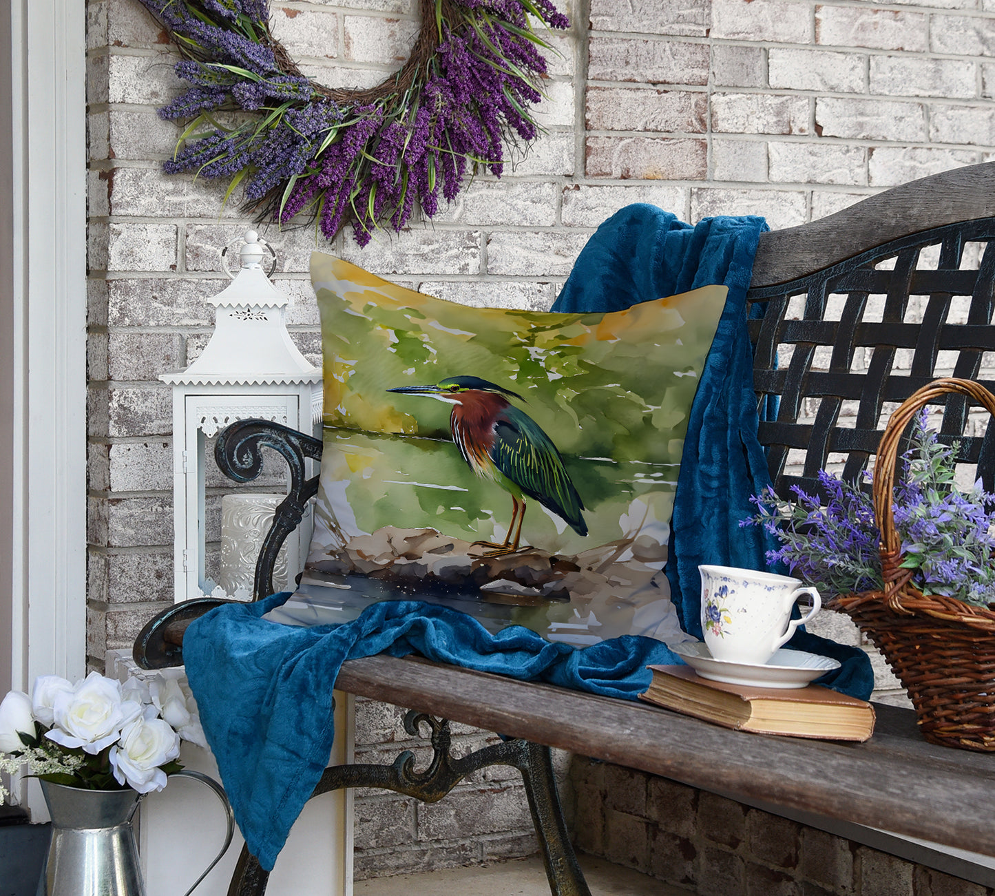 Green Heron Throw Pillow