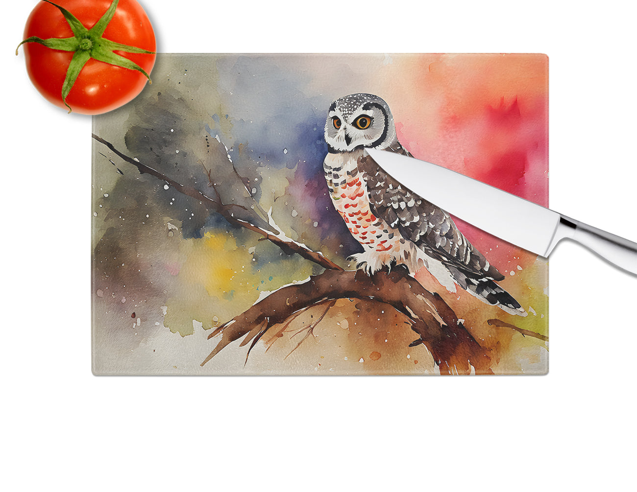 Northern Hawk Owl Glass Cutting Board