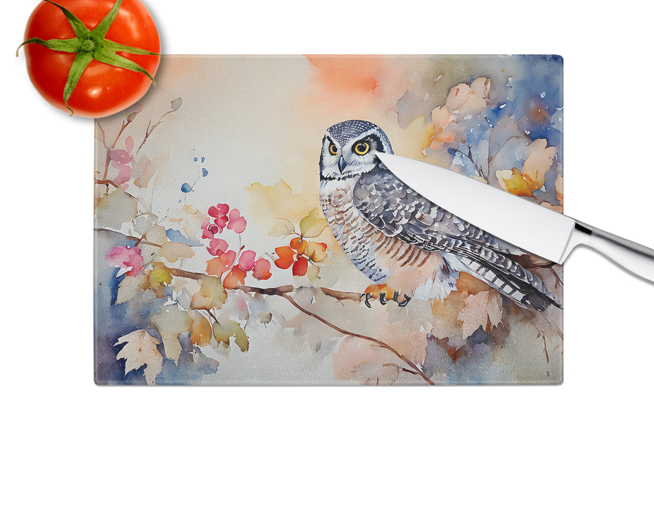 Northern Hawk Owl Glass Cutting Board